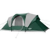CAMPROS CP camping tent interior showing a spacious 10-person layout for families