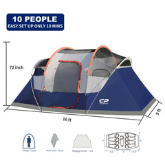 CAMPROS CP Camping Tent accommodates a king-size air mattress for comfortable sleep.
