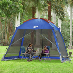 CAMPROS CP screen house setup in patio demonstrating quick 10-minute assembly for gatherings