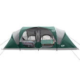 CAMPROS CP 12-person tent front view showing spacious cabin design for family camping