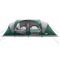 CAMPROS CP 12-person tent front view showing spacious cabin design for family camping