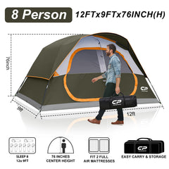 CAMPROS CP tent olive 76-inch ceiling interior enables comfortable standing and dressing.