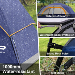 CAMPROS CP tent weatherproof rainfly with taped seams keeps you dry.