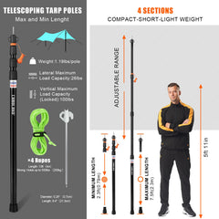 CAMULAND tarp poles twist-lock system close-up highlights quick height adjustments.