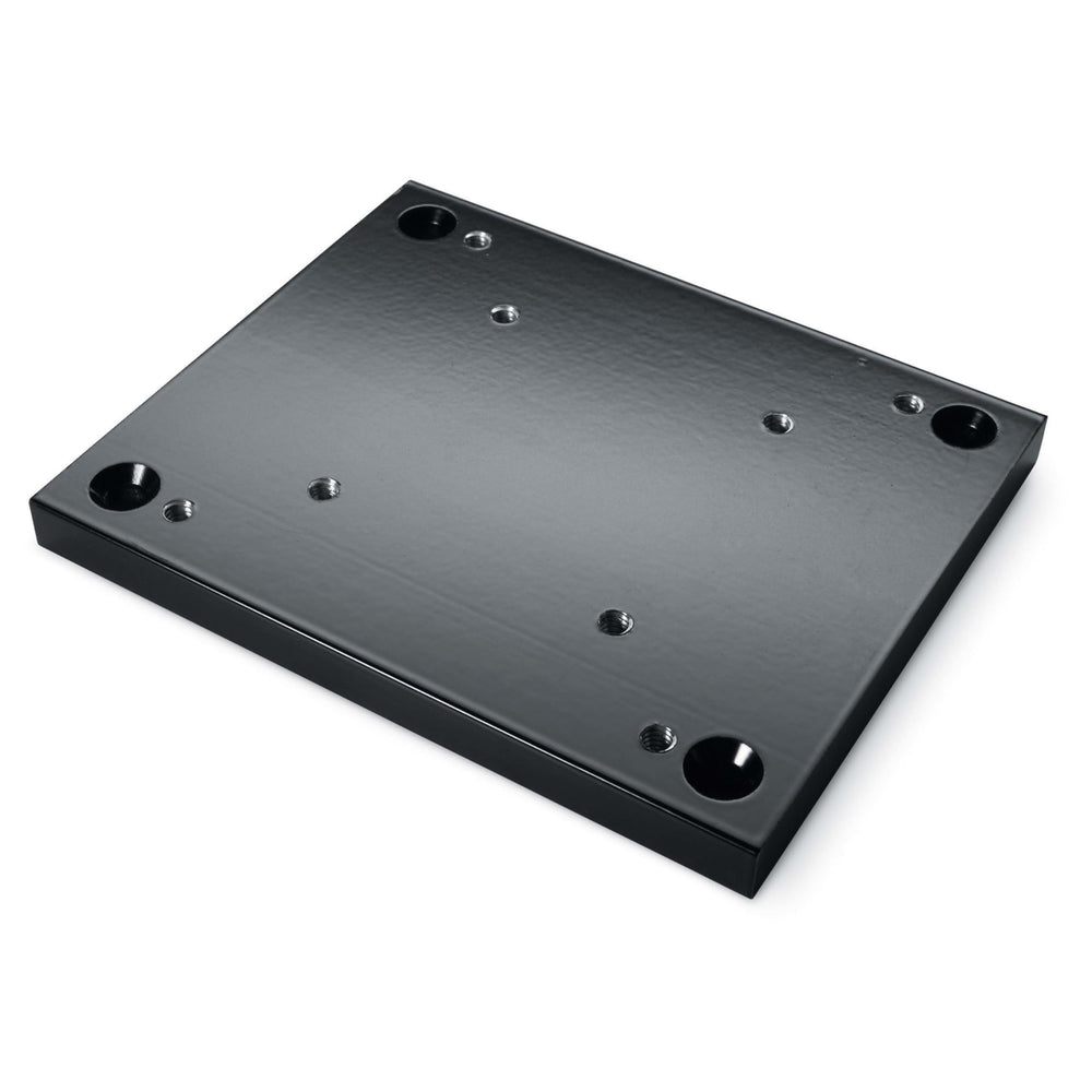 Cannon deck plate for downriggers in black aluminum enhances mounting stability.