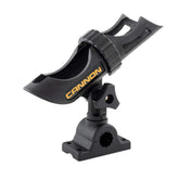 Cannon three-position adjustable rod holder mounted on boat rail