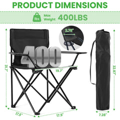 Canpsky chair folded in carry bag for compact trunk storage.