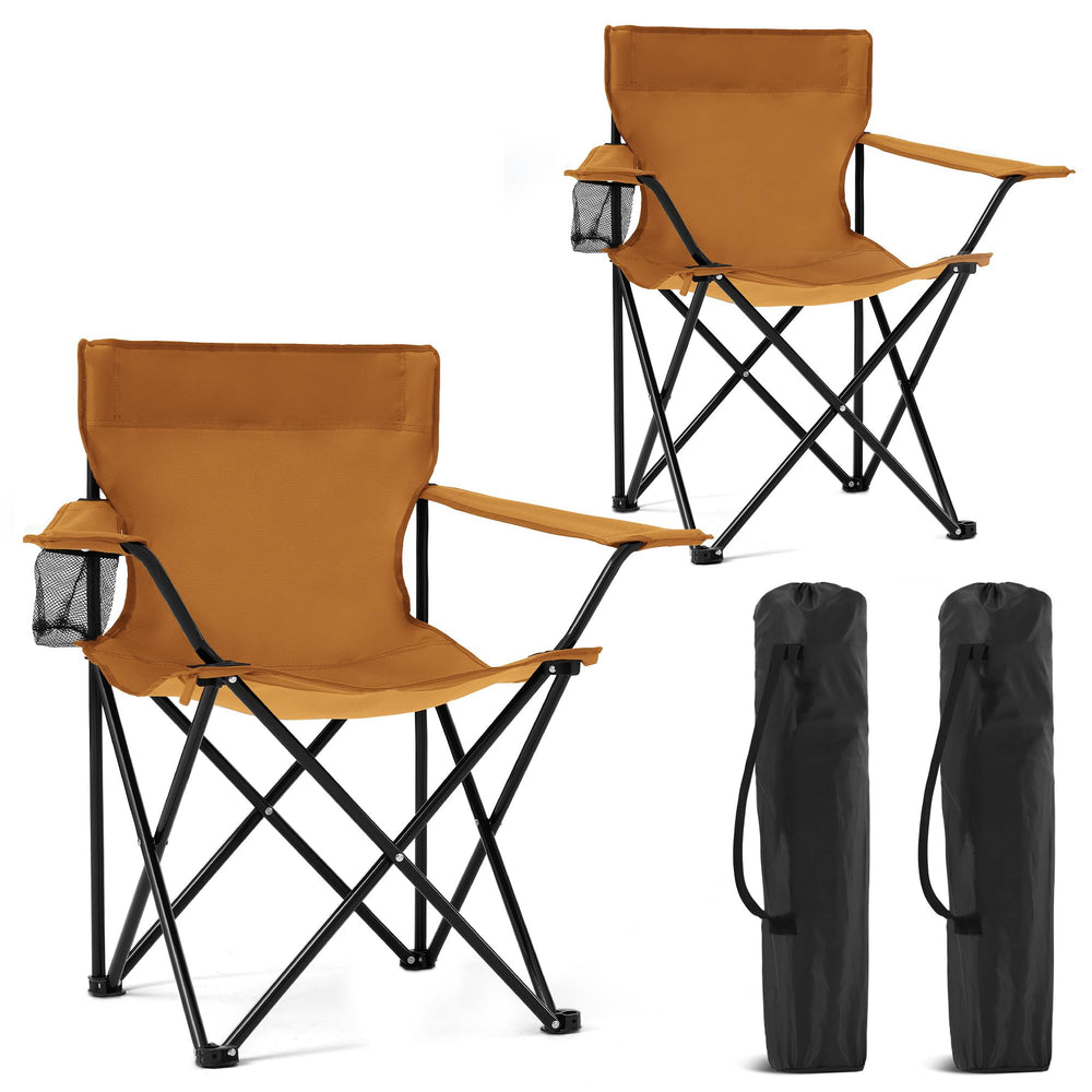 Canpsky orange folding chair set up for outdoor use with a sturdy frame.
