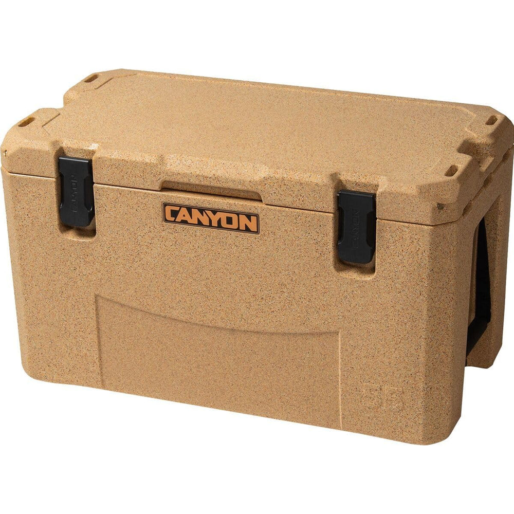CANYON COOLERS Outfitter 55qt V2 Sandstone, front view, rugged capacity for weekend trips.