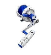 Capt Jay S-60 Jigging Reel Silver Blue, side profile view
