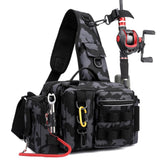 Carfond fishing sling tackle bag camouflage black front view shows compact gear storage