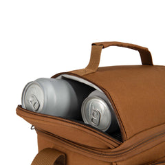 Carhartt lunch box portable handle design enables easy carrying on-site.