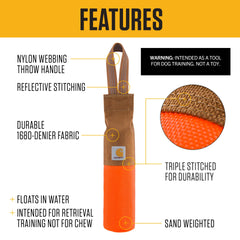 Carhartt Pet Training Tool sand-weighted base increases throw distance.