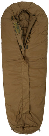 Carinthia Defence 4 olive regular mummy bag in open view showing warmth and space