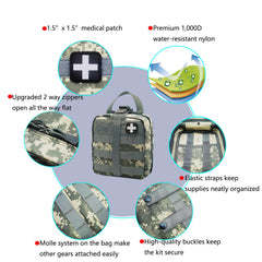 Carlebben First Aid Kit with silent zipper pulls for discreet access