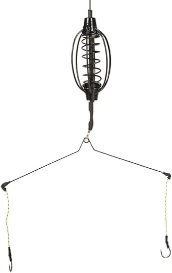 Carp feeder cage with inline tackle and holder