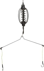 Carp feeder cage with inline tackle and holder