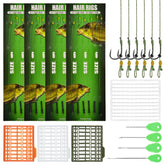 Carp hair rig kit with curved barbed hooks and swivels