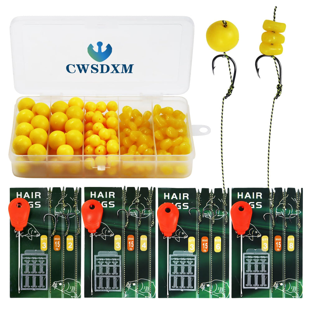 Carp fishing hair rigs kit – close-up of hair rigs and pre-tied hooks