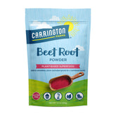 Carrington Farms Beet Root Powder bottle close-up showing natural color for smoothies.