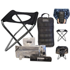 Carry Anywhere Commode folded-compact in a backpack for easy travel.