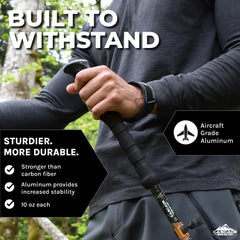 Cascade Mountain Tech trekking poles quick-lock adjustment demonstrated for height changes.