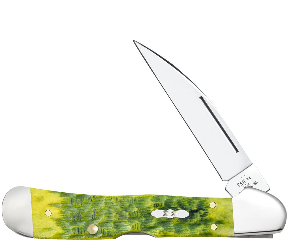 Case CopperLock pocket knife with green apple bone handle, ideal for everyday carry and chores.