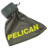 Case-Mate Pelican Outdoor towel olive drab folded in carry case for travel.