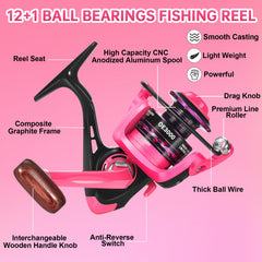 Spinning fishing reel with 12 ball bearings and anti-reverse bearing