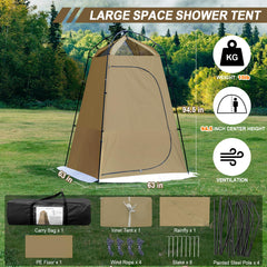 Castle Unicorn camping shower tent exterior setup shows quick, tool-free assembly in minutes.
