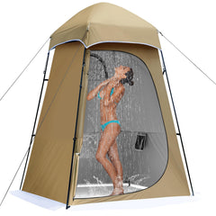 Castle Unicorn camping shower tent interior demonstrates roomy 63 by 63 inches for easy changing.