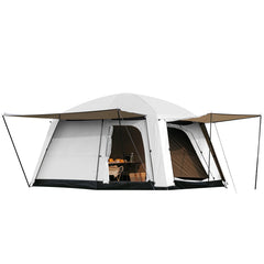 Castle Unicorn tent front view showing roomy entry and porch space for gear.