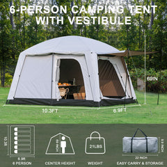Castle Unicorn tent porch setup with side door for easy access.