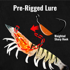 Glow-in-the-dark eyes on CASTSTRIKE shrimp lure