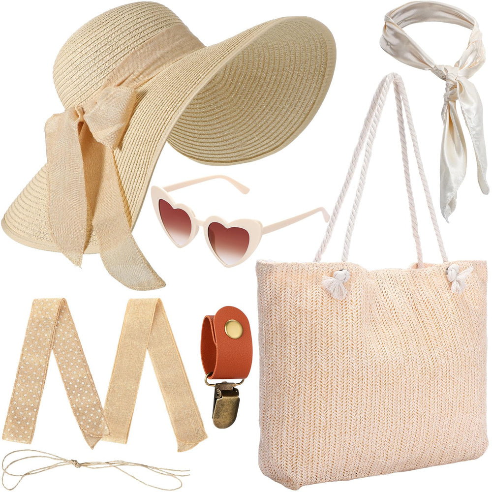 Beige straw beach hat with three bows