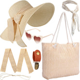 Beige straw beach hat with three bows