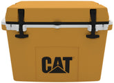 CAT Caterpillar 27qt yellow cooler — front view for rugged outdoor use.