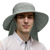 Man wearing Catalonia Sun Hat for Men with wide brim and neck flap outdoors