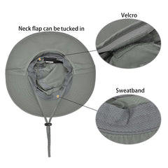 Neck flap tucked in to convert to a bucket hat on the Catalonia Sun Hat