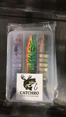 Three color variations of CATCHRO glide baits for bass and trout