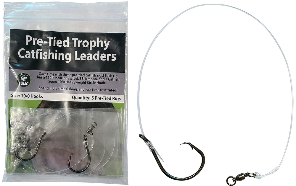 Catfish Sumo heavyweight hooks with offset octopus for reliable hook sets.