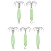 ccsxqy Squid Jig 12g Glow Green front view highlighting the glow and hook setup for night fishing.