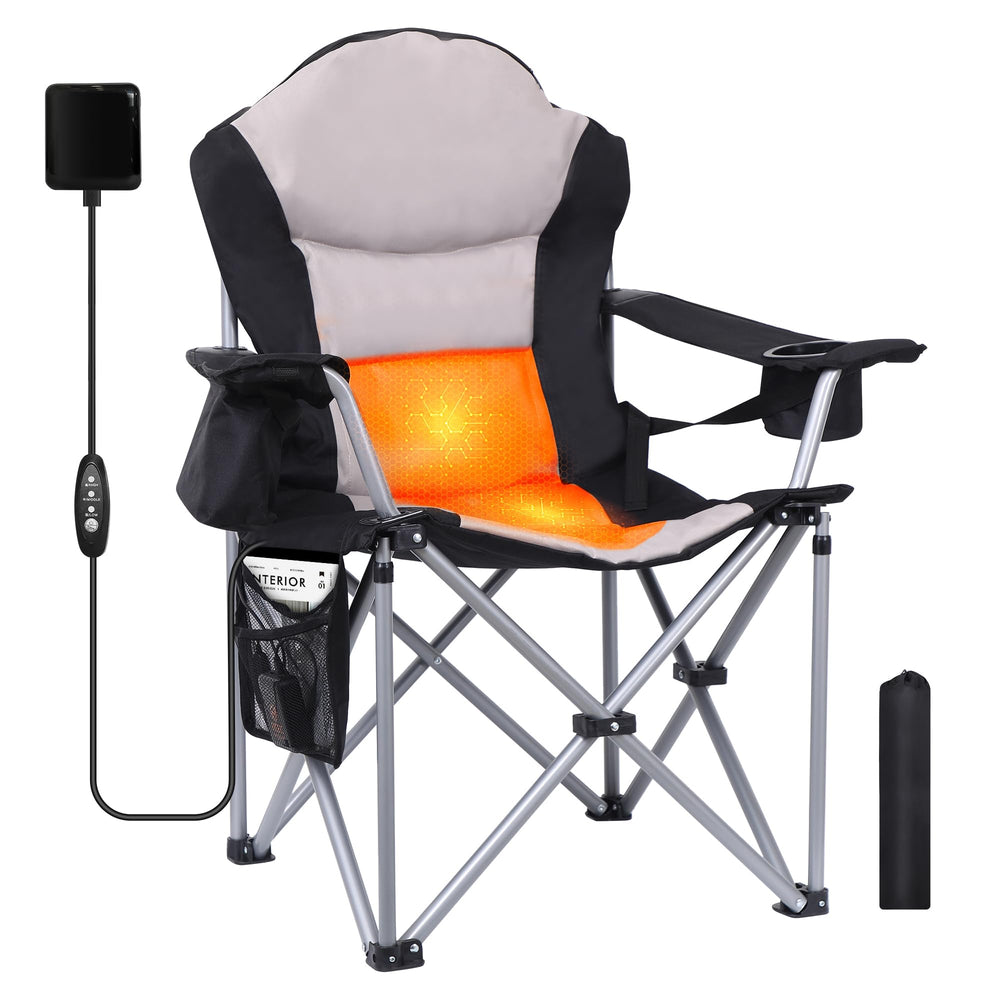 CDEN heated chair front view showing thick padding for outdoor comfort