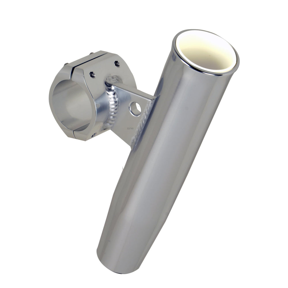 CE Smith aluminum rod holder with horizontal clamp on boat rail for secure rod storage.