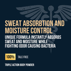 Dispensing action showing moisture absorption and powder spread for odor control.