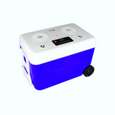 Cerwin Vega 55QT cooler exterior highlighting rugged, waterproof design for outdoor parties.