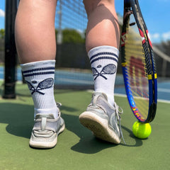 ChalkTalkSPORTS tennis socks on foot demonstrate comfortable fit for all-day wear