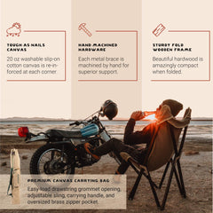 CHAMA Vaquero chair in use at a campsite for comfortable outdoor seating.