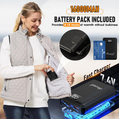 CHAPAREL Women Heated Vest slim-fit quilted design ideal for commuting indoors.