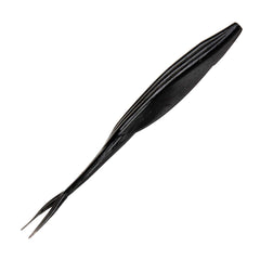 Charlie's Worms Swimming Juke black lure side view shows twin tails for vibrations.